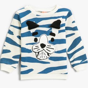 Resim Erkek Bebek Mavi Zebra Desenli 3 Boyutlu Hayvan Baskılı Sweatshirt Pamuklu 