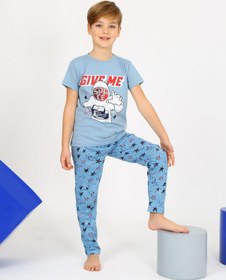 Resim Vitmo Erkek Çocuk Kısa Kollu Pamuklu Flight Pijama Takımı Mavi 