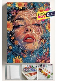 Resim Sayılarla Boyama Seti Numaralı Tuval Fırça Boya Dahil Kasnaklı Set 50x70 Cm - Su Ve Kadın 