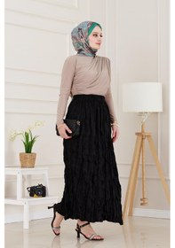 Resim Sevitli Beli Lastikli Kraş Etek-siyah-4973 Siyah 