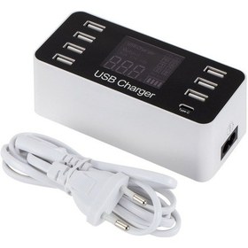 Resim Reedark 7 Portlu Usb Şarj Cihazı Çok Fonksiyonlu Akıllı Lcd Ekran Tip-c Port 100-240v Geniş Voltaj 
