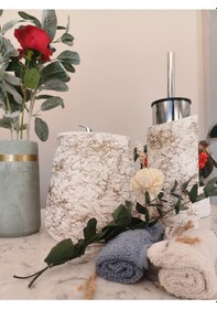 Resim Betonmall 2'li Set Beton Banyo Çöp Kovası Ve Tuvalet Wc Fırçalığı Bej 