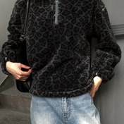 Resim Rahat Leopar Desenli Flocklu Sweater Ceket - Tam Fermuarlı & Kapüşonlu Yaka, Uzun Kollu Günlük Kışlık Dış Giyim, Makinede Yıkanabilir İlkbahar/Sonbahar Blazer (Katmanlı Stil için Uyumlu Sweater) 