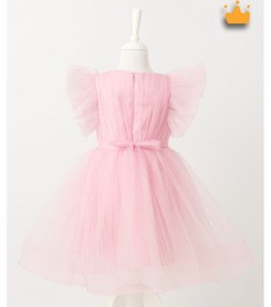 Resim Babyhola 2-8 Yaş Gül Yakalı Grenli Kabarık Tül Kız Bebek Çocuk Abiye Elbise Bayramlık Gelinlik 3502 Pudra 