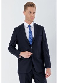 Resim İmza Lacivert Gabardin Mono Yaka 6 Drop Comfort Fit Rahat Kesim Basic Takım Elbise 1001245010 Lacivert 