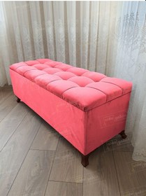 Resim Çizgi Kapitoneli Sandıklı Puf 110 Cm Ceviz Ayak Pembe 