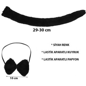 Resim Peluş Siyah Renk Kuyruk Ve Papyon Yetişkin Çocuk Uyumlu - YOK / STANDART 
