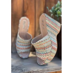 Resim Kazax Tlay Kilim Desenli Dolgu Topuk Terlik 