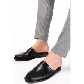 Resim Erkek Hakiki Deri Siyah Ev Terliği 