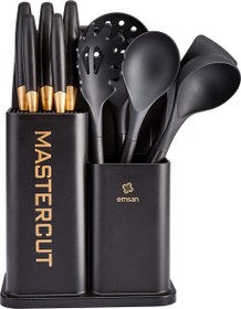 Resim Emsan Mastercut Siyah 12 Parça Bıçak Servis Kesme Tahtası Seti Siyah 