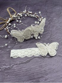 Resim Şeker Tadında Tasarımlar Kelebek Detaylı Anne Tacı Bebek Bandana Seti 