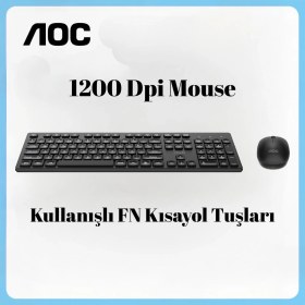 Resim Aoc KM300 Kablosuz Klavye Mouse Seti, 2.4ghz, Sessiz Yazım, 1200 Dpı, Fn Kısayol, Tak-Çalıştır 