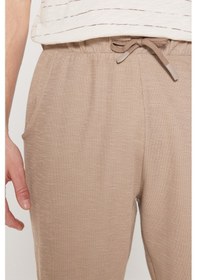 Resim AC&Co / Altınyıldız Classics Erkek Bej-kahve Standart Fit Normal Kesim Bisiklet Yaka Pamuklu Çizgili Pijama Takımı Bej - Kahverengi 