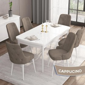Resim Canisa Concept Iza Serisi 80 x 132 cm Açılabilir Mdf Masa Beyaz Mutfak Masa Takımı 6 Sandalye 