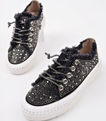 Resim Muggo Vienna Bağcıklı Taşlı Kadın Günlük Denim Sneaker Spor Ayakkabı 