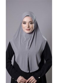 Resim Hürrem Bone Gri Pratik Hazır Geçmeli Tesettür Eşarp Sandy Kumaş Yırtmaçlı Düz Hijab 2310 15 