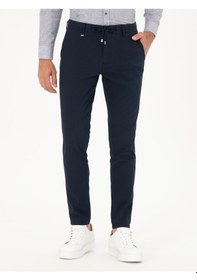 Resim Cacharel Lacivert Slim Fit Beli Bağcıklı Kanvas Pantolon 