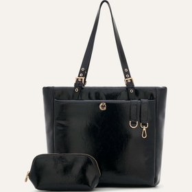 Resim Minore Kırışık Siyah Deri Gold Bebek Çantası 