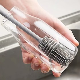 Resim Bardaklar & Şişeler için Çok Yönlü Uzun Saplı Silikon Fırça - Yeniden Kullanılabilir, Mutfak, Banyo, Araba Temizliği, Banyo Temizlik Araçları için İdeal 
