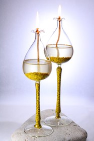 Resim Narçiçeği Takı ve Hediyelik Eşya El Yapımı Üfleme Cam Özel Tasarım Ikili Kandil Seti 