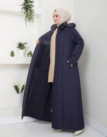 Resim İçi Kürklü Tam Boy Kaban Mont - Lacivert / M0102 Lacivert 