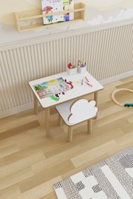 Resim POFİTTO Yaz-sil Yüzey Çocuk Masası - Aktivite Masası - Çocuk Çalışma Masası Takımı 1 Adet Sandalyeli 