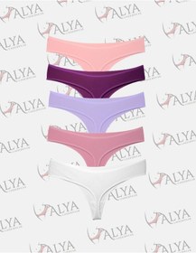 Resim Alya Underwear Kadın Bato Tanga Pamuklu Külot, Büyük Beden String, 5'li Paket- 2 Siyah, 1 Beyaz, 2 Ten Multicolor-p25 