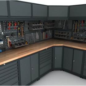 Resim İdeal Ekipman 3.2m x 2.6m Modüler Köşe Çalışma Tezgahı İE.36.18.81 