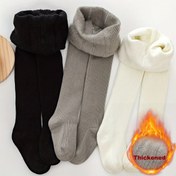 Resim Sonbahar ve Kış için Kızlar İçin Düz Renk Dikey Çizgili İnce Kadife Astarlı, Kalınlaştırılmış Sıcaklık Rahat Esnek Taytlar 3'lü Paket 