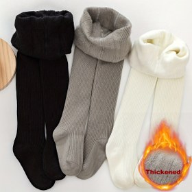 Resim Sonbahar ve Kış için Kızlar İçin Düz Renk Dikey Çizgili İnce Kadife Astarlı, Kalınlaştırılmış Sıcaklık Rahat Esnek Taytlar 3'lü Paket 