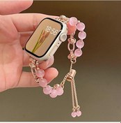 Resim Dofolink iOs Watch Uyumlu 38/40/41 Mm İçin Pembe Altın Zincirli Kedi Gözü Taşlı Bileklik - Lüks Stili Ve Konforlu Tasarım 