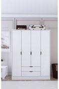 Resim midoser 140 Cm Mat Beyaz 4 Kapılı 2 Çekmeceli Elbise Dolabı - Gardırop 