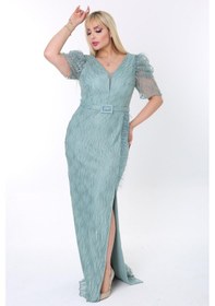 Resim Ladies First Büyük Beden 3442 Küf Yeşili Uzun Abiye Elbise 001 