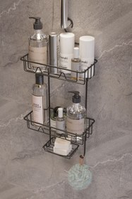 Resim SUNTEL BANYO VE MUTFAK AKSESUARLARI 2 Katlı Siyah Duş Rafı - Askılı Banyo Düzenleyici 