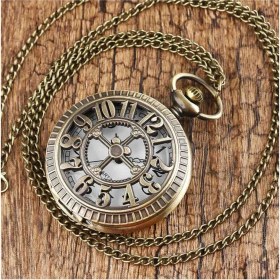 Resim Wolawood Antik Tarz Nostaljik Metal Köstekli Cep Saati Rakam Desenli Bronz Klasik Quartz Kutulu Vintage Hediyelik Saat Retro Zincirli Pil Dahil Özel Lüks Saat 