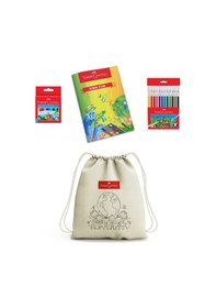 Resim Faber-Castell Çocuk Boyama Seti,Keçeli Kalem,Boya Kalemi,32 Sayfa A4 Boyama Kitabı,Boyanabilir Büzgülü Bez Çanta 