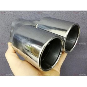 Resim HYM TUNİNG Yuvarlak Düz Ağız 80 mm Çift Çıkış Egzoz Ucu, Paslanmaz Krom 