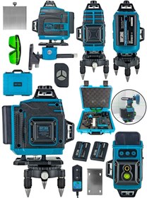 Resim Daflong Şarjlı Çift Akülü Profesyonel 4 Köşe 4×360 16 Satır Yeşil Çizgi Lazer Hizalama 