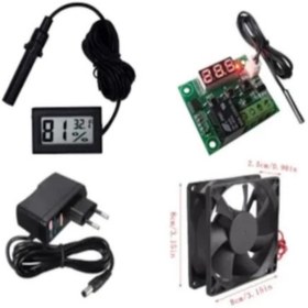 Resim diasithalat Termostat Fan Adaptör Nem Cihazı Higrometre Kuluçka Seti 