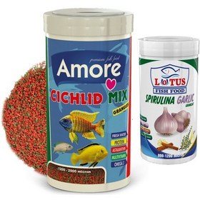 Resim Cichlid Mix Granules 1000ml ve Spirulina Garlic 250ml Balık Yemi 