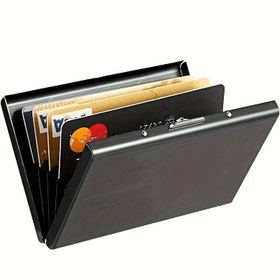 Resim Erkek Premium Paslanmaz Çelik RFID Engelleme Cüzdanı - Şık Siyah, Çok Bölmeli Tasarım, Parlatılmış Metalik Bitiş | Mükemmel Babalar Günü Hediyesi, Güvenli Kart Depolama | Şık Siyah Bitiş | Dayanıklı Cüzdan 