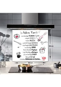 Resim Cam Ocak Arkası Koruyucu Aşkın Tarifi Beyaz Fon 52cm X 60cm 