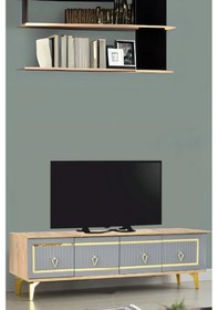 Resim Vina Tv Sehpası - Atlantik Çam - Antrasit Gold Atlantik Çam - Antrasit - Gold 