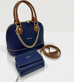 Resim Just Polo Lüks Tasarım Zincir Detaylı Lüks El & Omuz Çantası Ve Cüzdanı Kombin Shopper Ebat : 25x22 Cm Lacivert Taba Kombin 