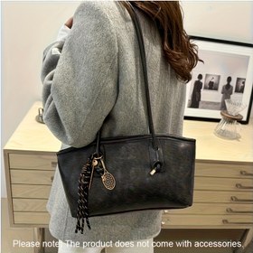 Resim Elegant Women'S Handbag with Tennis Charm & Tassel - Hafif Sentetik Çanta, Altın Tonlu Donanım, Fermuar Kapatma ve Bilek Askısı - Caramel Kahverengi, Klasik Kahve, Saf Beyaz ve Siyah - İş veya Günlük Kullanım için Mükemmel, Sevimli Cüzdan 