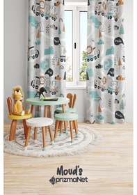 Resim Oyuncak Tren Desenli Baskılı Çocuk Ve Bebek Odası Fon Perdesi 2 Kanat - Prd-10 Çok Renkli 