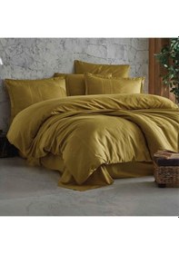 Resim Clasy Çizgili Saten Çift Kişilik Nevresim Takımı Capital Hardal 
