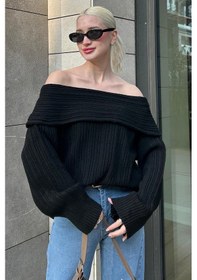 Resim Madmext Siyah Madonna Yaka Kadın Kazak Mg2274 Siyah 