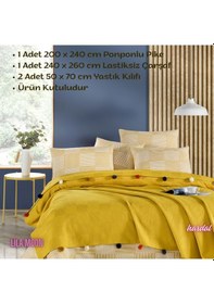 Resim Madam Marica Hardal Renkli Çift Kişilik Ponponlu Pike Takımı 