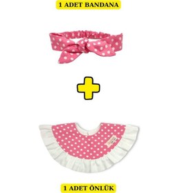 Resim Bezhane %100 Organik Pamuk Kız Çocuğu Salya Önlük + Bandana Pembe 